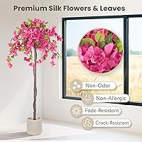 Vista 3 de Romantic Season Árbol de buganvilla artificial 4F, planta de buganvilla de seda sintética con maceta para decoración de interiores y exteriores