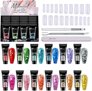 Glitter Poly Kit Nail Extension Gel 12 Colors For Nails Art Salon Quick Building Nail Extensions Gel 12PCS 15ml With Cuticle Pusher Dual Forms Dual Nail Brush And Nail File