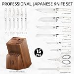 KnifeSaga Kitchen Knife Set Premium, Japanese High Carbon Stainless Steel 15 Pcs Enduring Ultra Sharp Knife Block Set with Sharpener and Wood Block, Professional White Chef Knives Set for Kitchen