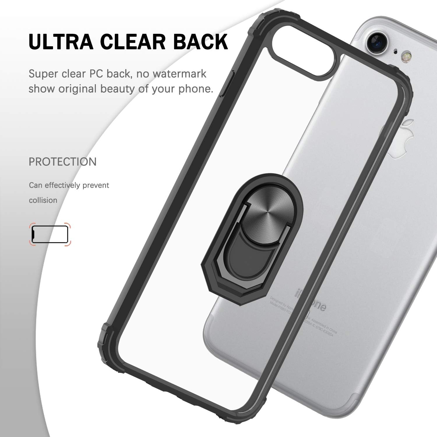 iPhone SE 2020 Case, iPhone 8/7/ 6/ 6s Case with [2 Pack] Tempered Glass Screen Protector, LeYi Military-Grade Clear Crystal Phone Case with Car Mount Kickstand for Apple iPhone 6/6s/7/8, Black
