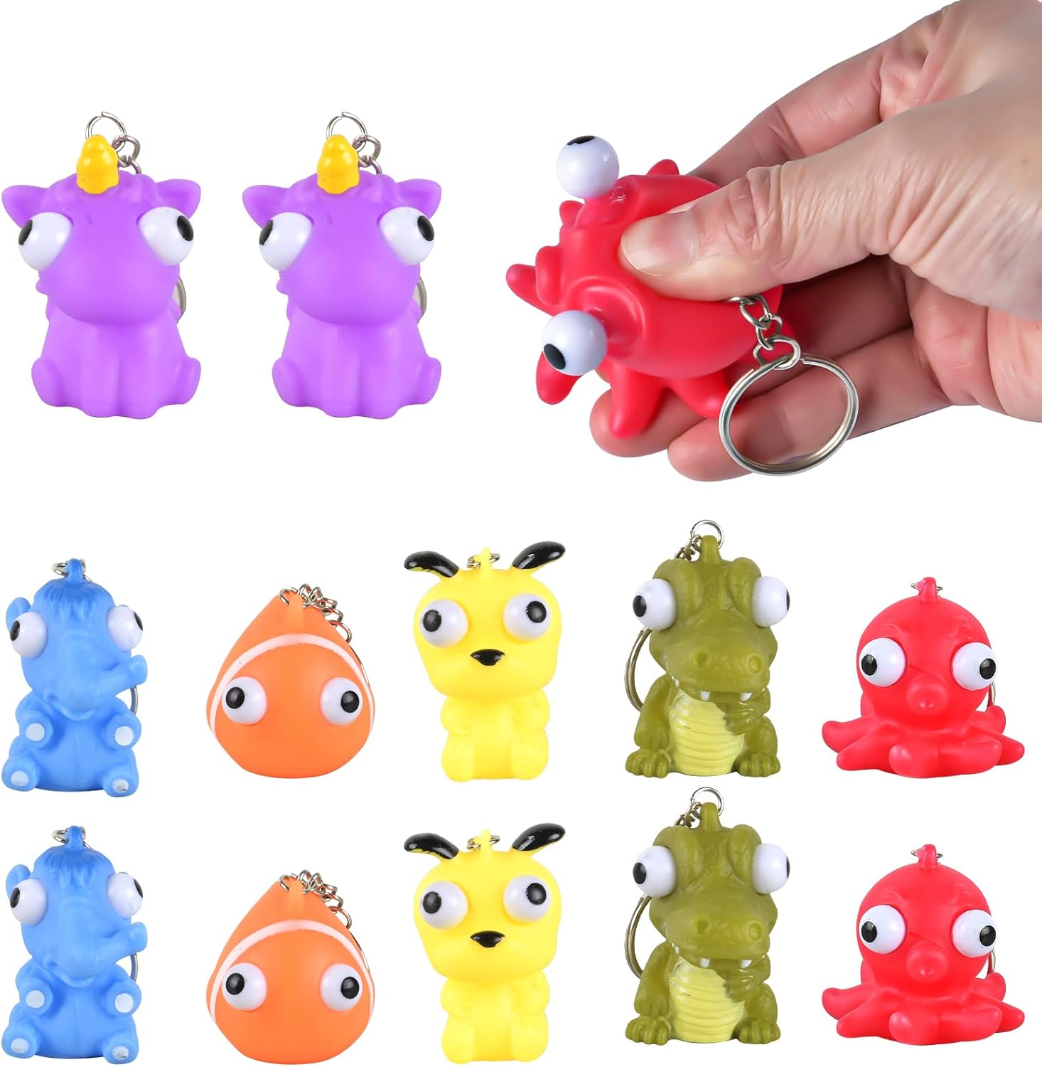 Squishy Toys Kids Party Favors - 12 Packs Popping Eyes Animal Keychains, Fidget Toys Bulk for Kids Goodie Bag Stuffers , Birthday Party Supplies, Easter Basket Fillers