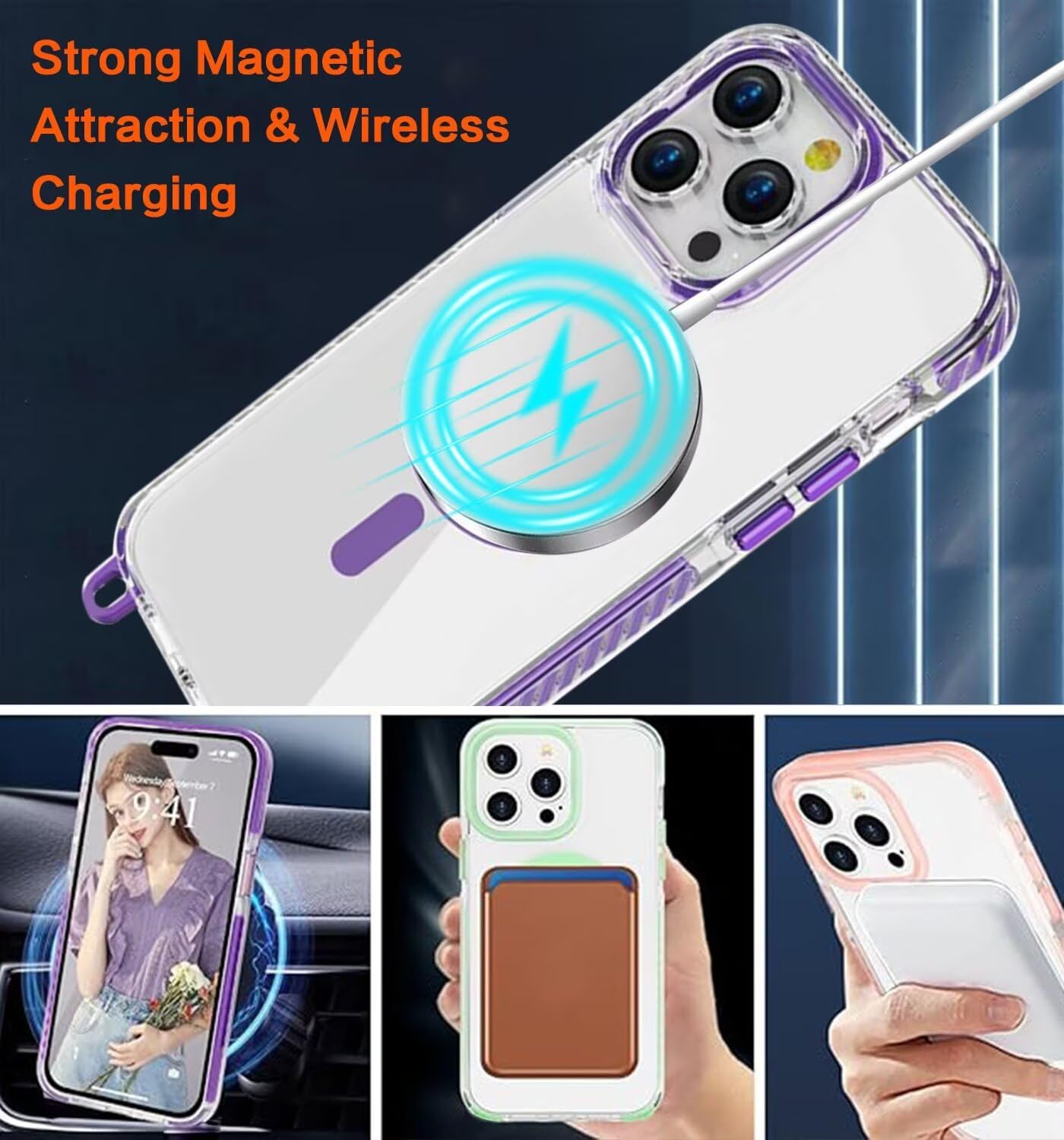 Gypsophilaa Custodia con Cordino per iPhone 14 Pro Max Cover con Collana Practical Stylish, Slidable Protezione Fotocamera Slot Carte 360° Anello Supporto, Silicone Cover per iPhone 14 Pro Max