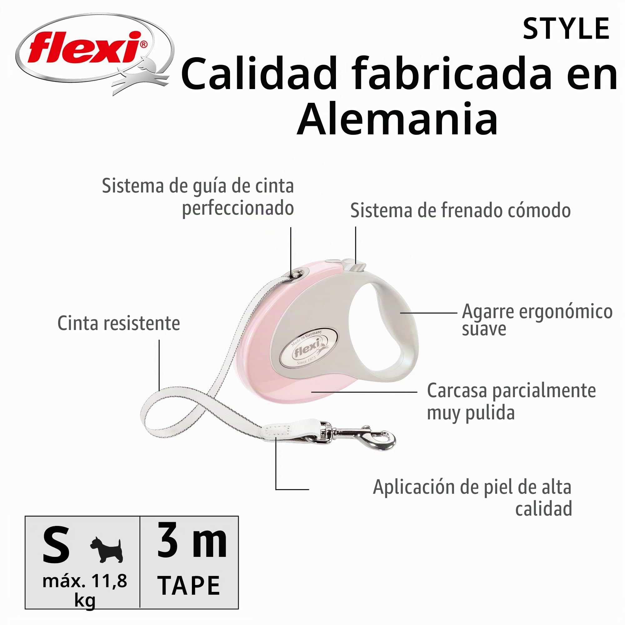 Flexi Correa de Perro retráctil Rosa, 10 pies, pequeña