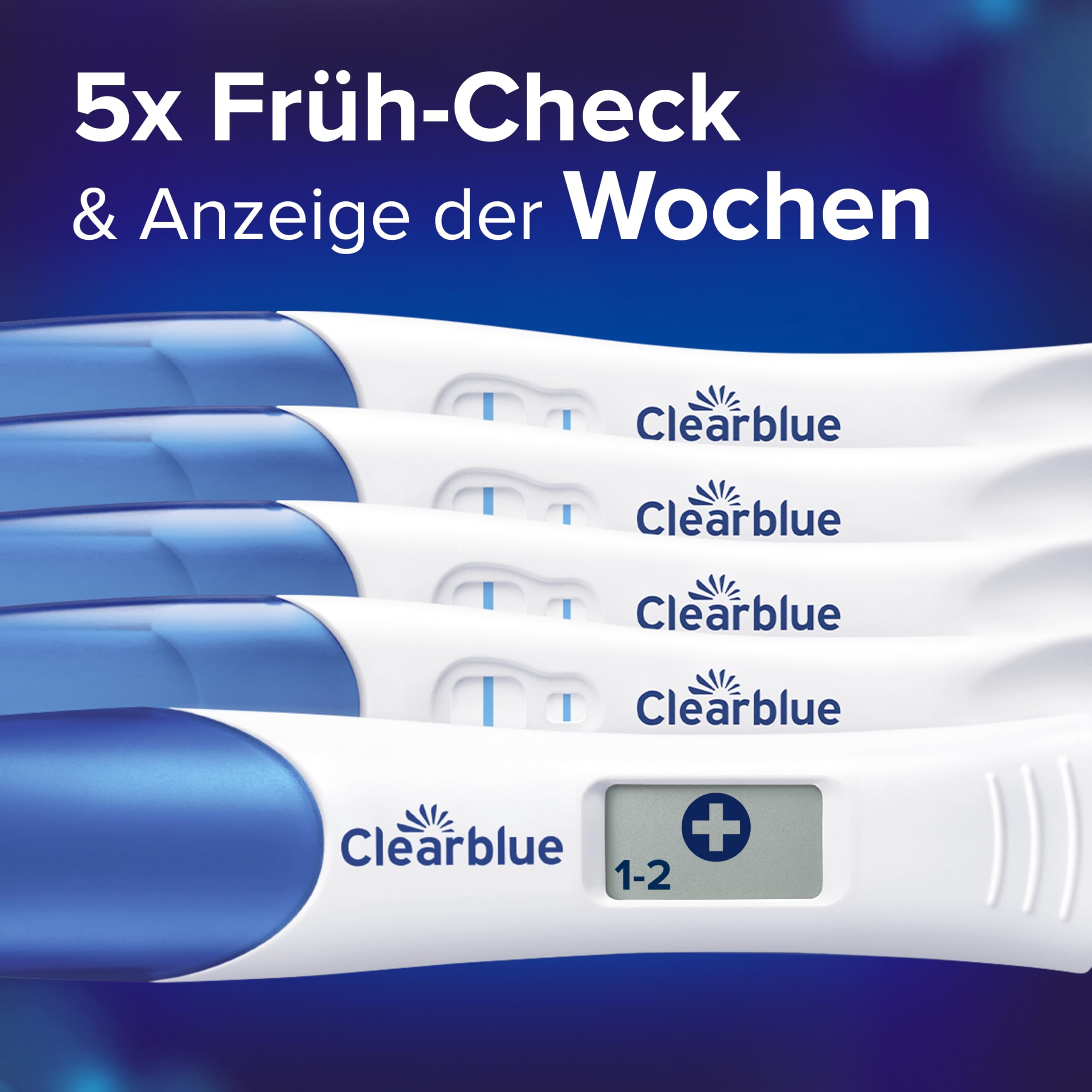Clearblue Schwangerschaftstest 5x Früh-Check & Woche Bonus Pack, Ergebnisse 6 Tage früher (visuelle Teststäbchen) & mit Anzeige der Wochen (digitales Teststäbchen), 5 Tests (1 digital, 4 visuell)