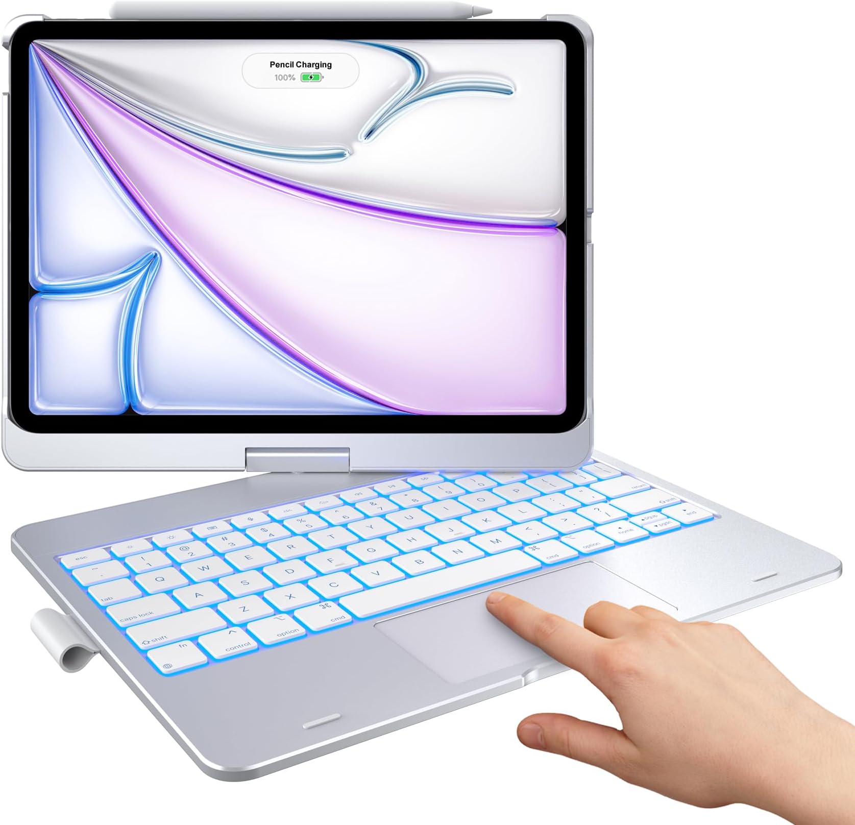 typecase Touch Keyboard Case for iPad Air 11-inch(M4/M3/M2, 2026/2025/2024) & iPad Pro 11(4th/3rd/2nd/1st Gen),Multi-Touch Trackpad,11-Color Backlight,360°Rotatable for iPad Air 5/4th Gen,Silver