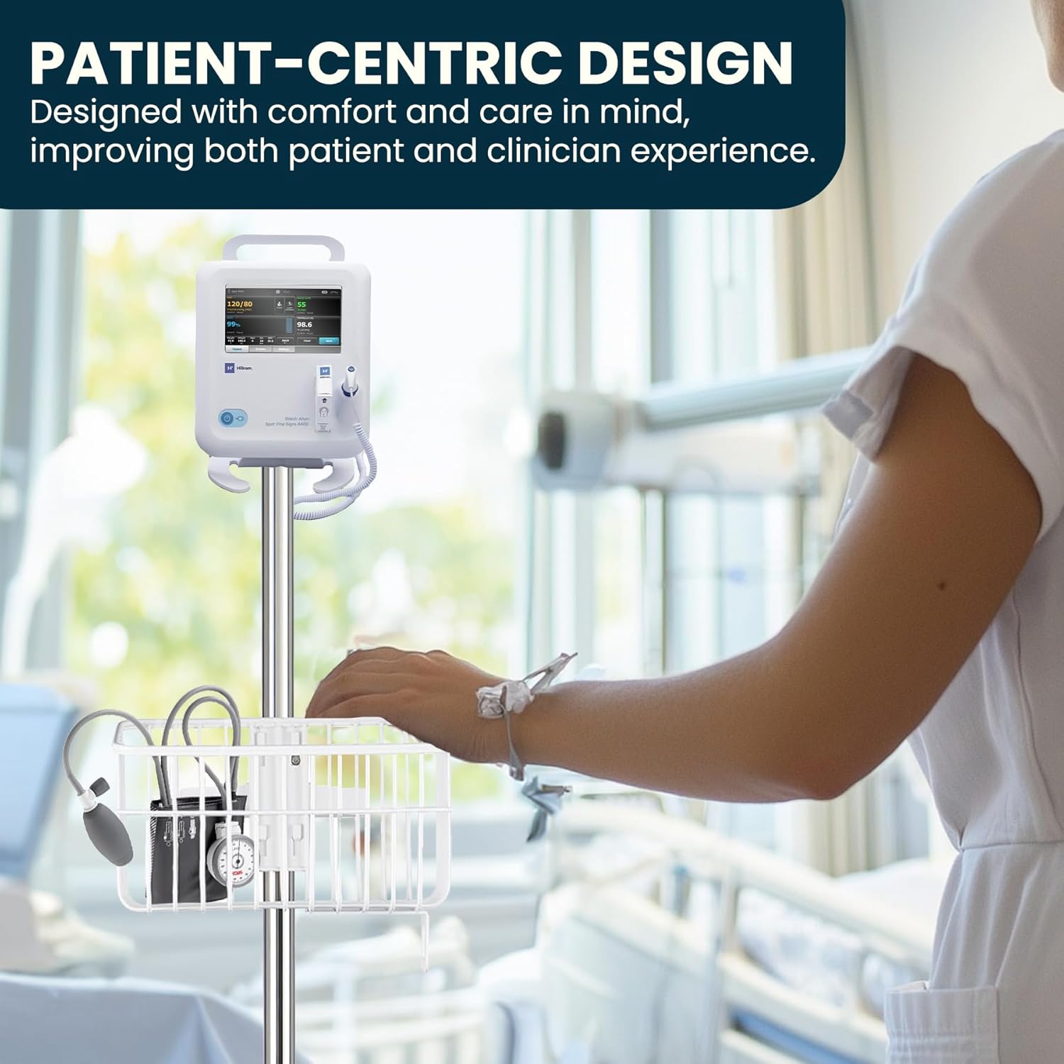 VivaComfort Vital Signs Rolling Medical Cart Workstation, (Monitor NOT Included), Rolling Tablet Stand with Wheels, Blood Pressure Cuff Basket, Adjustable Pole, and Cord Organizer