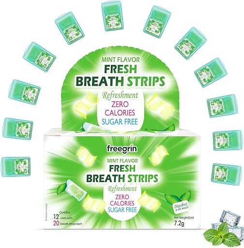 Breath Strips Fresh Mint Flavor,Individual Packs 12×20-Strip Packs,Portable Pocket-Sized Oral Care Mouth Freshener,Sugar Free
