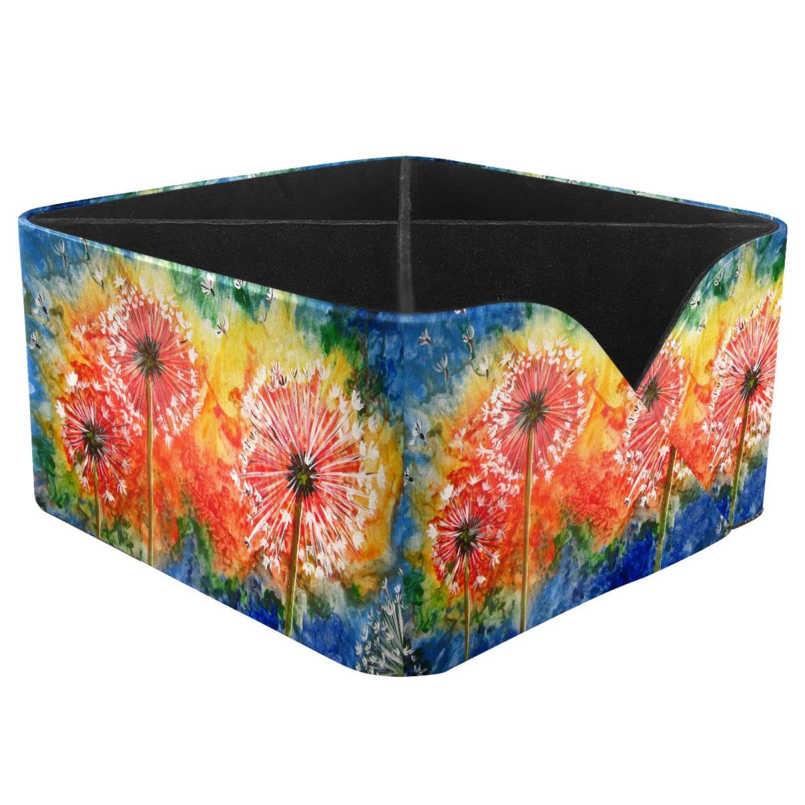 KengjuTesu Dandelion Painting Desktop Organizer Pen Holder, Rectangular Pencil Cup for Office, Study and Makeup Stations