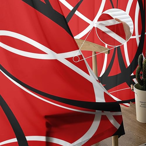 Miniatura 5 de Sheer Curtains 108 Inch Long Red Black White Modern Abstract Art Lines Rod Pocket Voile Semi-Sheer Window Treatment Drapes for Living Room Window
