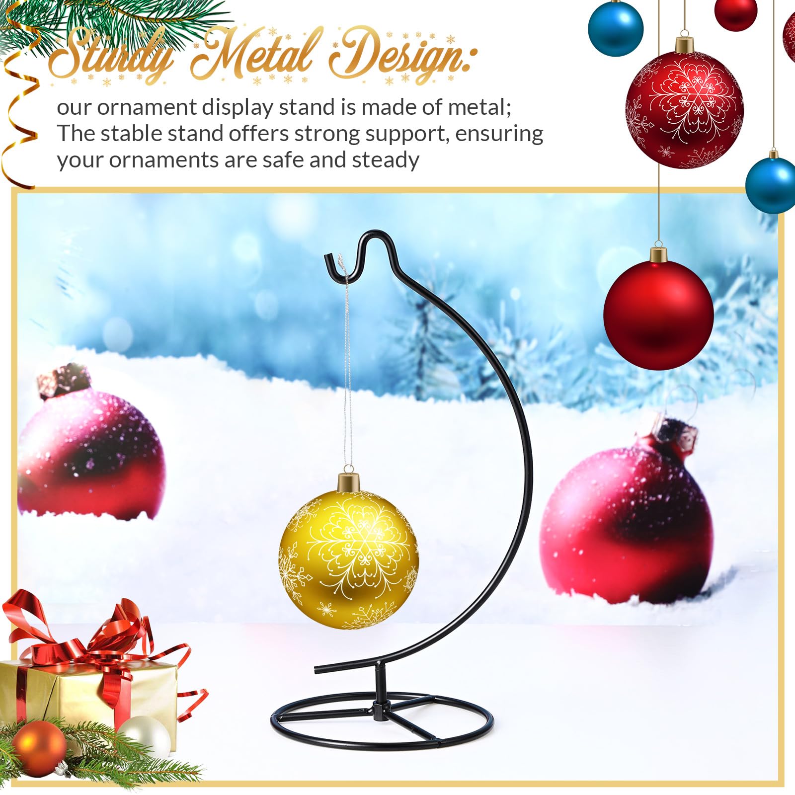 YEARCHY Ornament Display Stand – Set Of 5 Black Iron Hooks For Christmas Ornaments, Air Plants & More - View #4