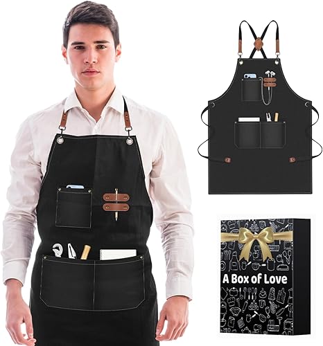 Miniatura 2 de Delantal de chef para hombre con 3 bolsillos y organizador de llaves, relleno de calcetines, regalos de cumpleaños de Navidad para hombres y mujeres