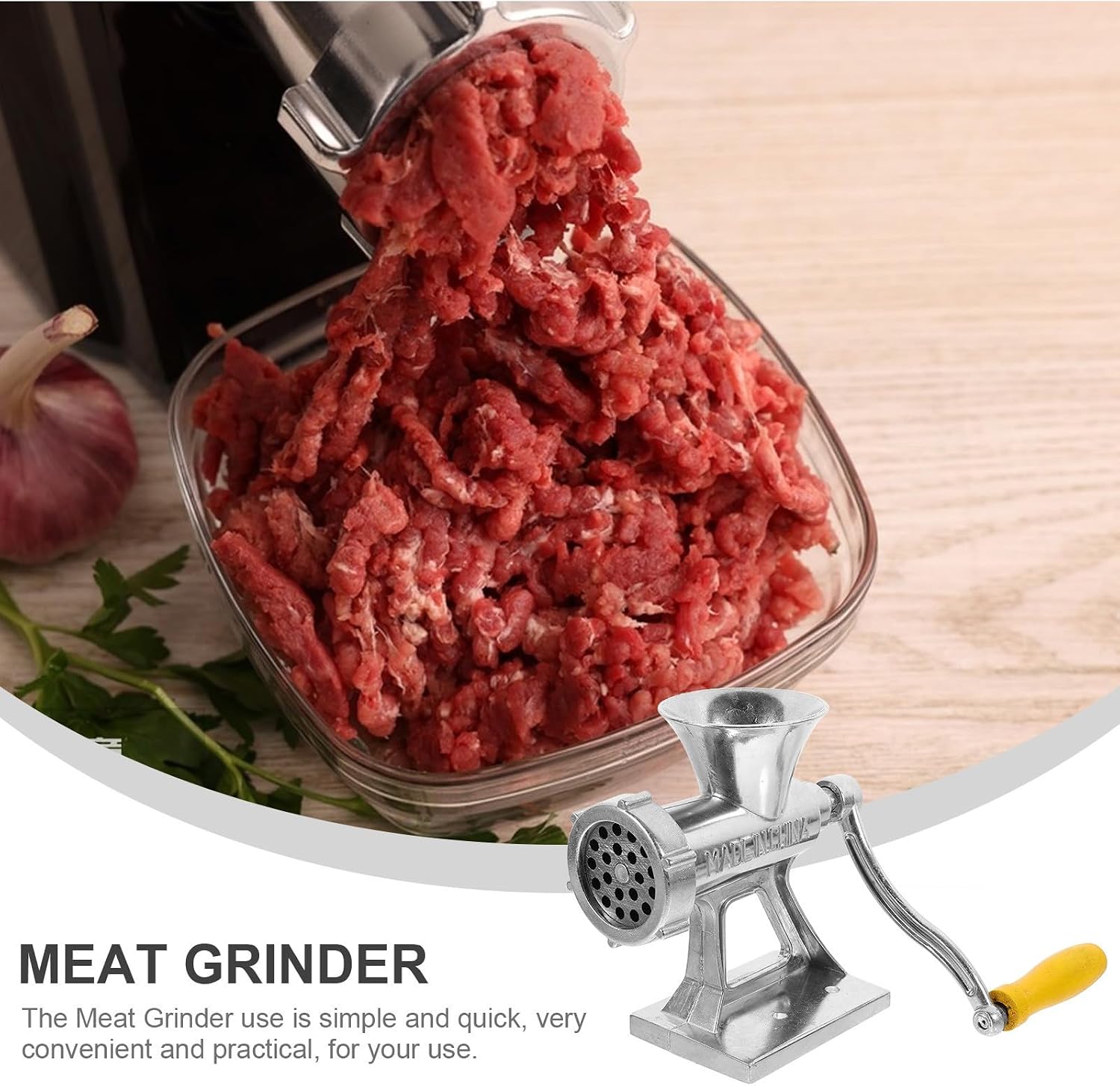 Manual Meat Grinder Practical Minced Machine and Sausage Stuffer with Hand Crank, Aluminum Alloy Construction, Easy to Operate Silver for Home and Kitchen Use
