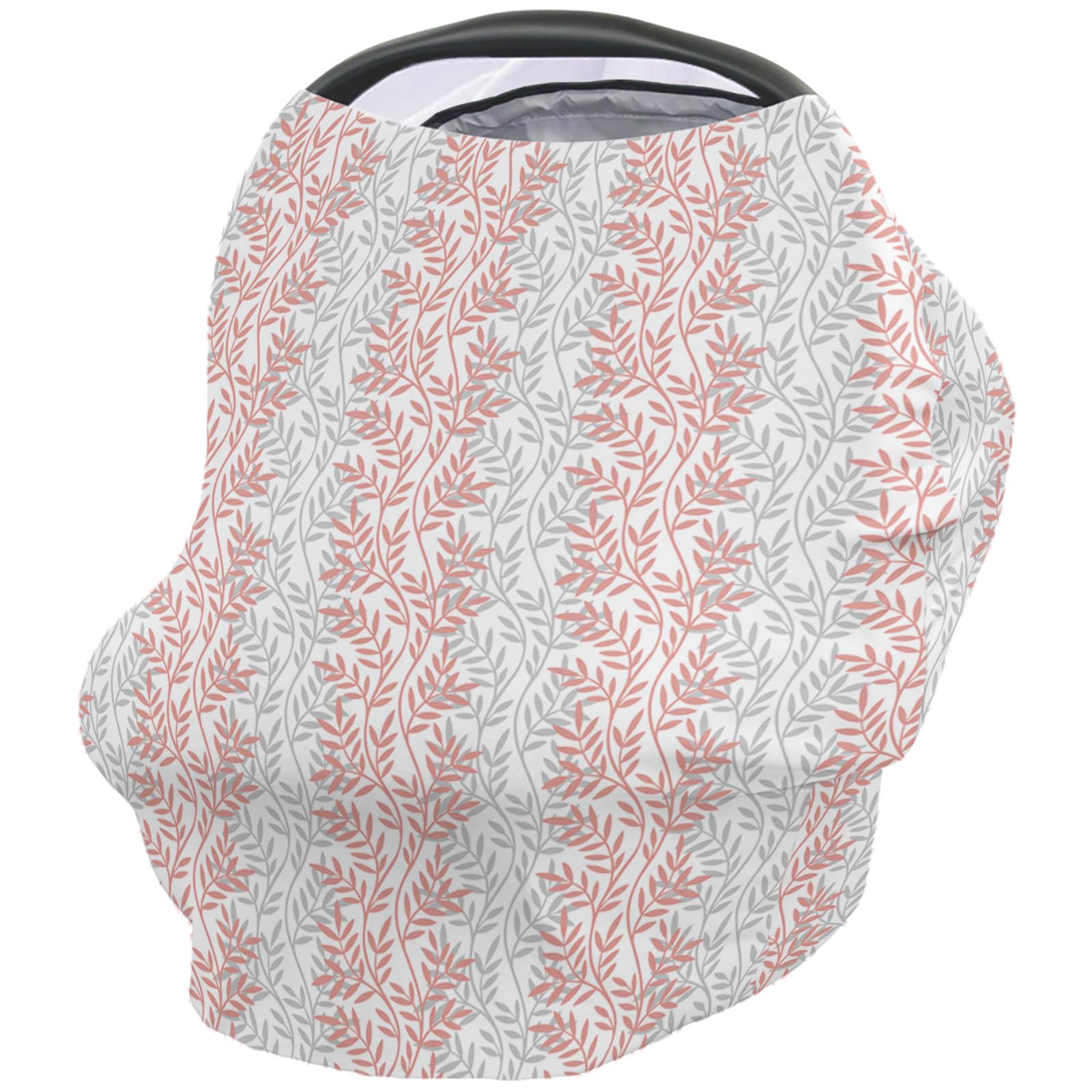Nursing Cover for Breastfeeding Scarf, Pink and Grey Leaves Farm Baby Car Covers Super Soft Multi Use for Canopy Shopping Cart Cover Blanket Stroller Cover