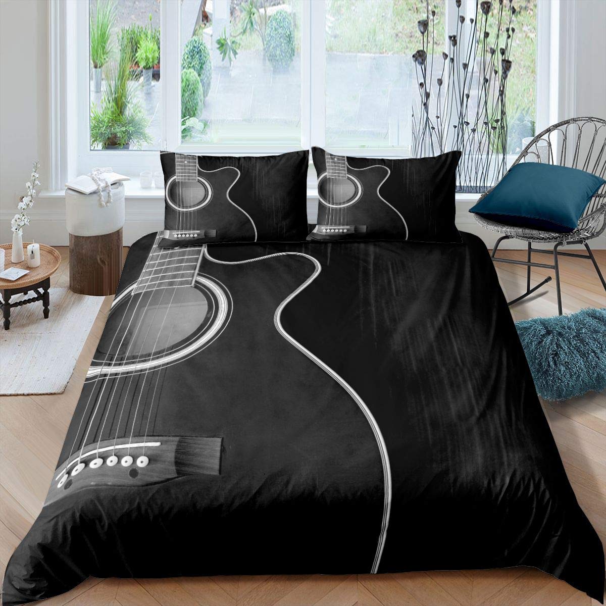 Housse de couette guitare pour relooker un lit enfant ou adulte sur le thème musique