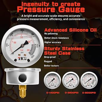 Hydraulic Nitrogen Accumulator Charging Kit, Nitrogen Fill Kit, Nitrogen Pressure Test System with 7 Couplings, 3 Gauges, and 1 Gas Hose