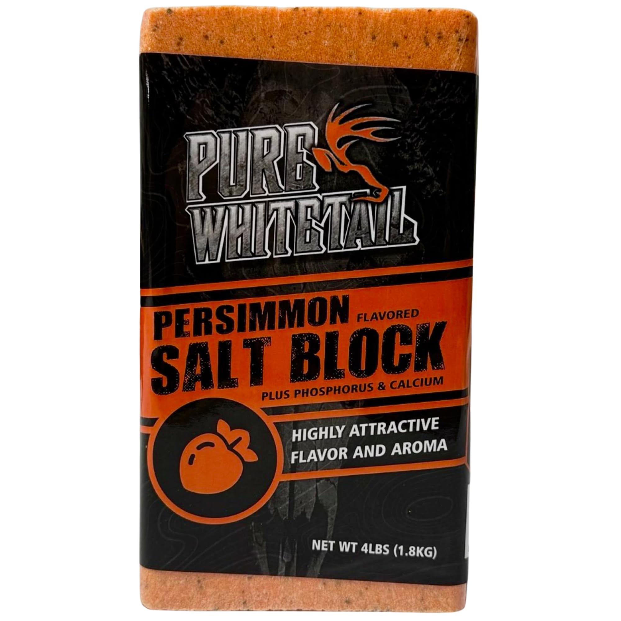 Pure Whitetail Persimmon Flavored Salt Block | Hunting & Backyard Deer Food Supplement | Deer Salt Lick & Mineral Block with Calcium and Phosphorus for Healthy Bones and Antler Growth | 4 lb