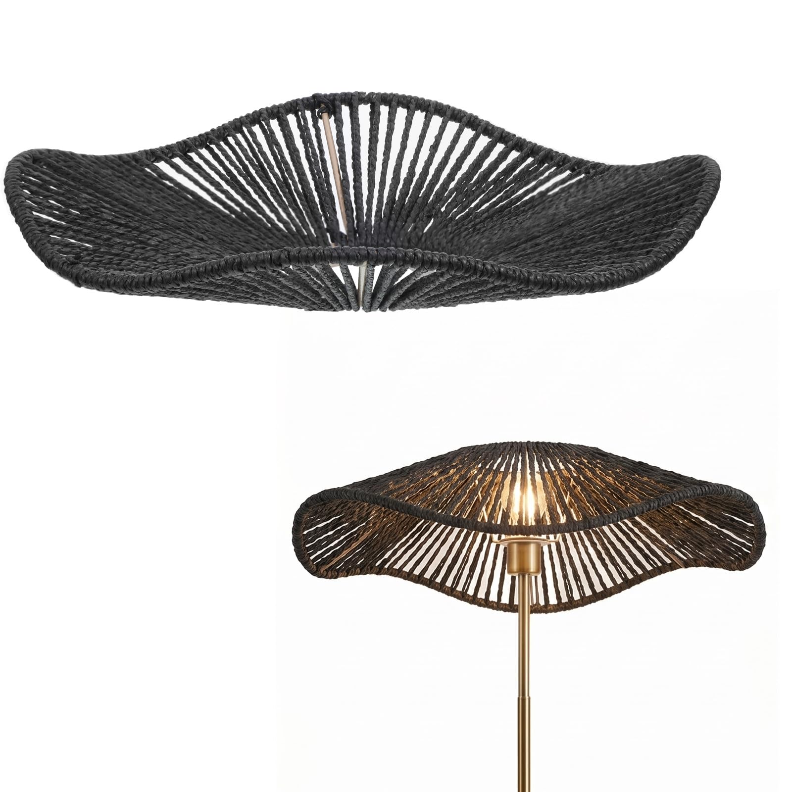 Photo 1 of Twisina Rattan Lamp Shade - Bell Shape, Black/Gold