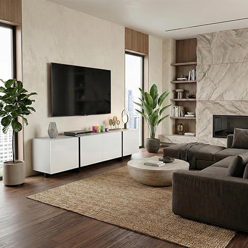 Miniatura 8 de Soporte de TV moderno de alto brillo de 67 pulgadas de ancho para TV de 60/65/70/75 pulgadas, elegante centro de entretenimiento con almacenamiento,