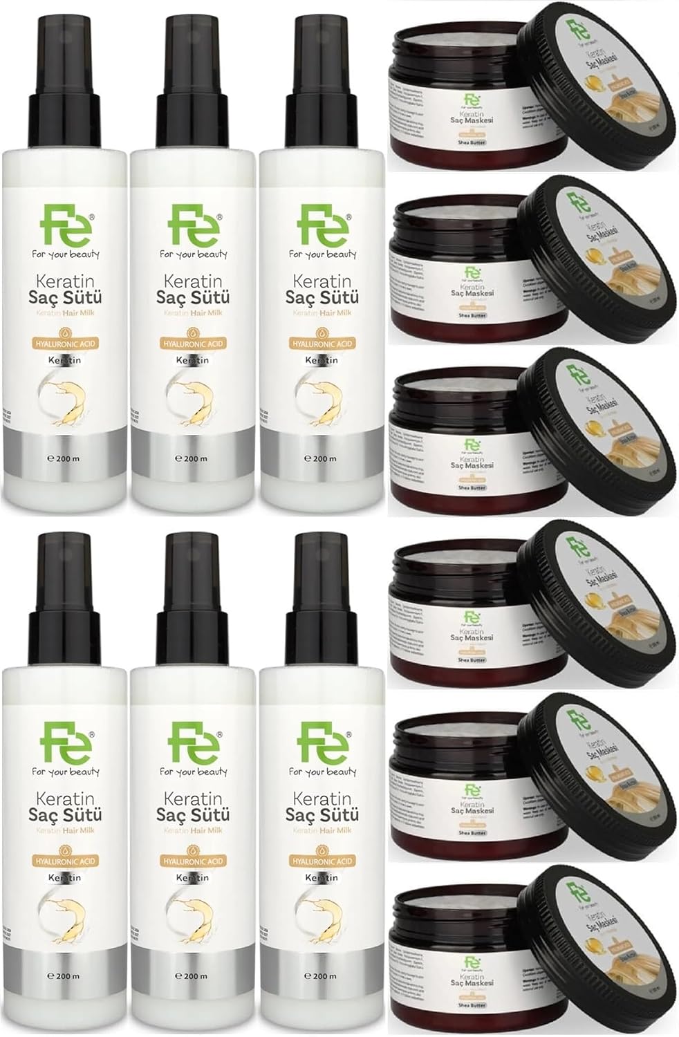 Fe Keratin Saç Sütü 200ml & Saç Maskesi 300ml Karma 12li Set