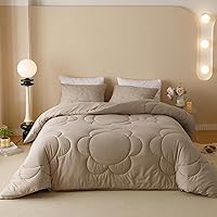 Vista 219 de Luxlovery - Juego de edredón azul neblina, tamaño matrimonial, minimalista, azul polvoriento, edredones de algodón suaves y transpirables, azul