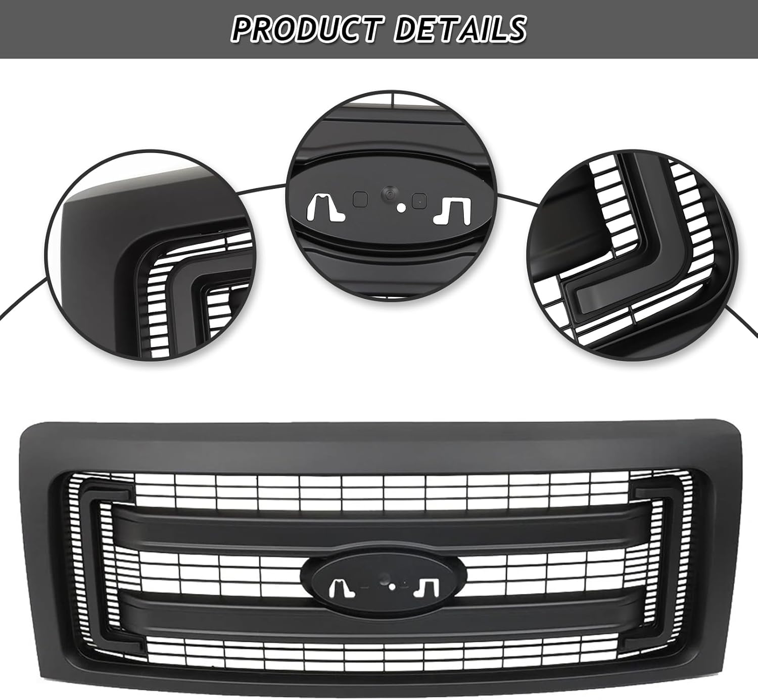 Front Bumper Grille Grill Fit For 2009-2014 Ford F150 F-150 XLT Style Front Hood Upper Grille Guard Cover Replacement For DL3Z8200DA/DL3Z8200CA (Matte Black)