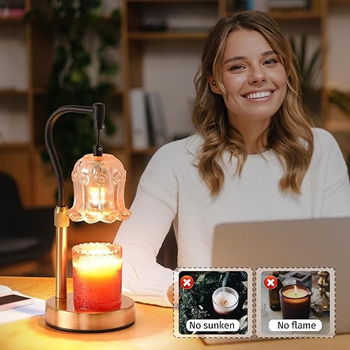 Miniatura 2 de NUODIFAN Lámpara calentadora de velas, calentador eléctrico de cera derretida con temporizador y regulable, altura ajustable compatible con velas de