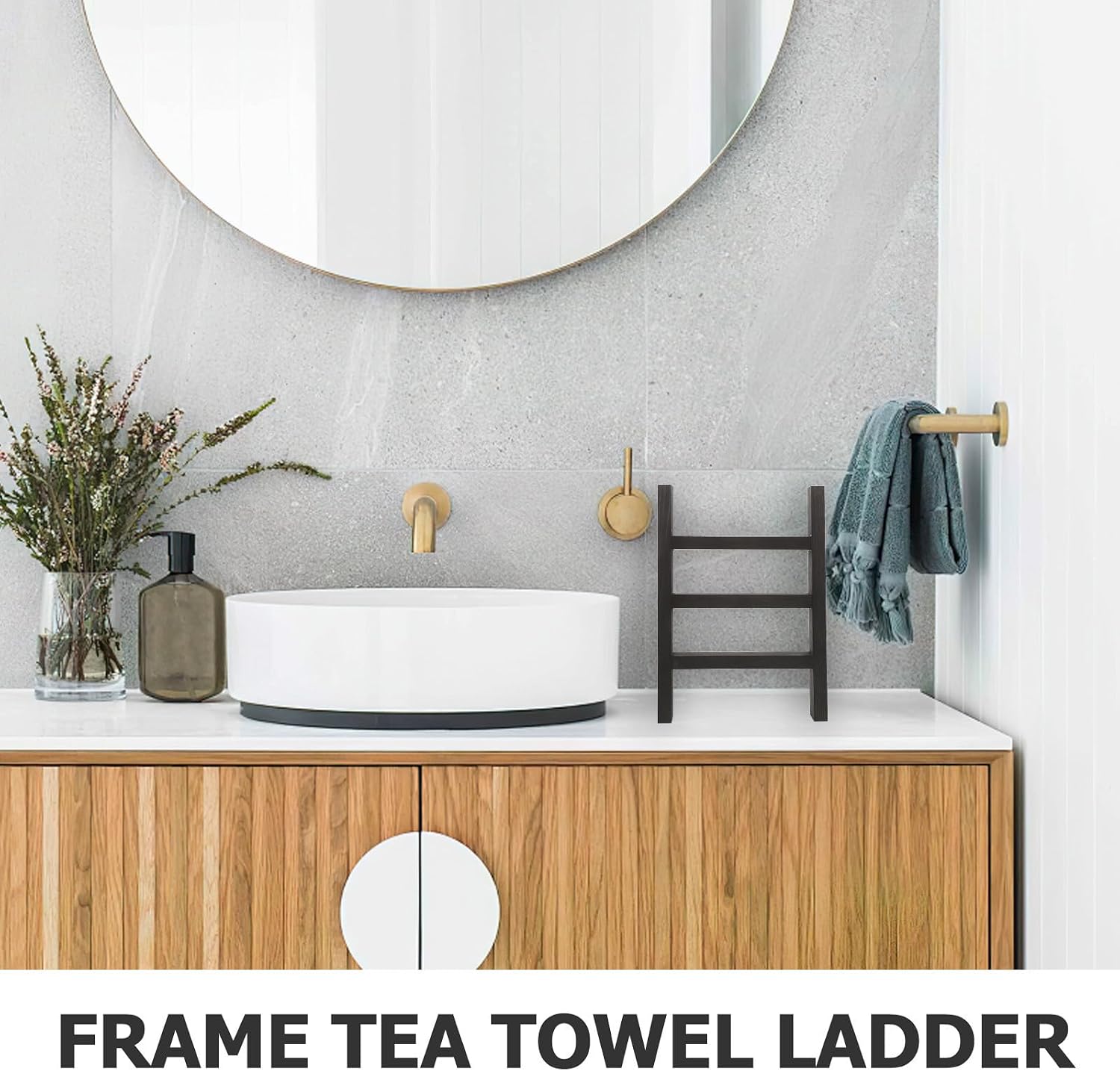 Rustic Wooden Ladder Towel Holder Stand for Kitchen Vanity image 3