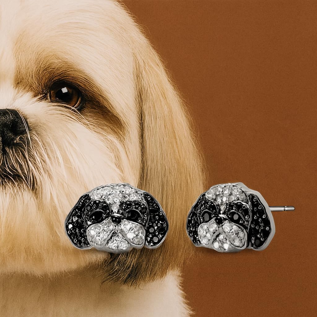 Dog Lovers' Earrings, Different Dog Breed Stud Earrings with Crystals, Rose Gold and Silver Tone - Party, Birthday, or Christmas Gift