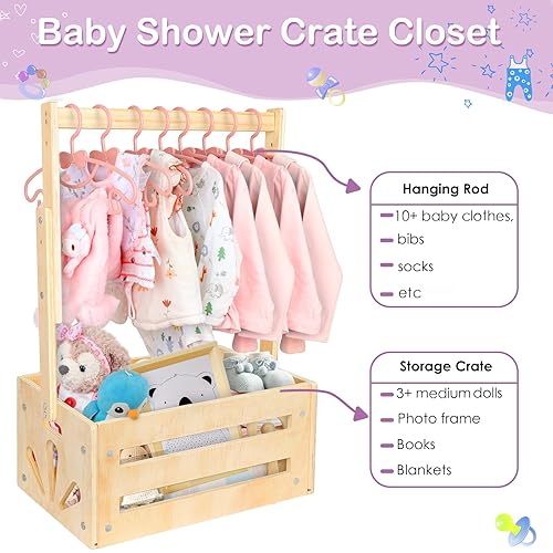 Miniatura 3 de Cajón de madera para baby shower, cesta de baby shower con estante ajustable para colgar en la caja, cesta de almacenamiento, regalo de embarazo