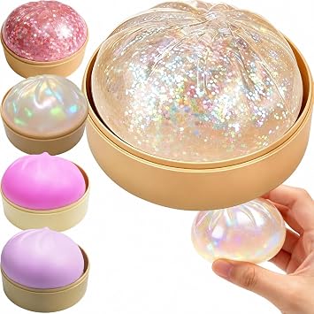 Dumpling Squishy, Transparent White Design, Glitter Accents, Portable Decompression Squeeze Fun, Anxiety Relief Sensory Stress Release For Daily Use