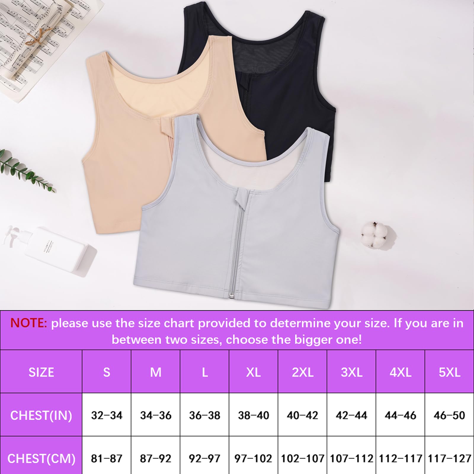 XUJI Transgender FTM Zip Up Atmungsaktives Halbes Brust Binder