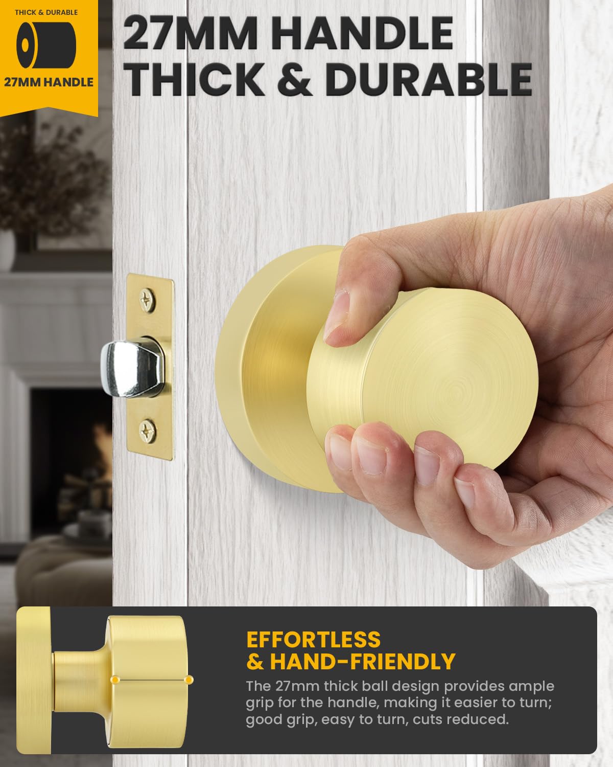 Brushed Gold Closet Door Knobs - 6 Pack -5