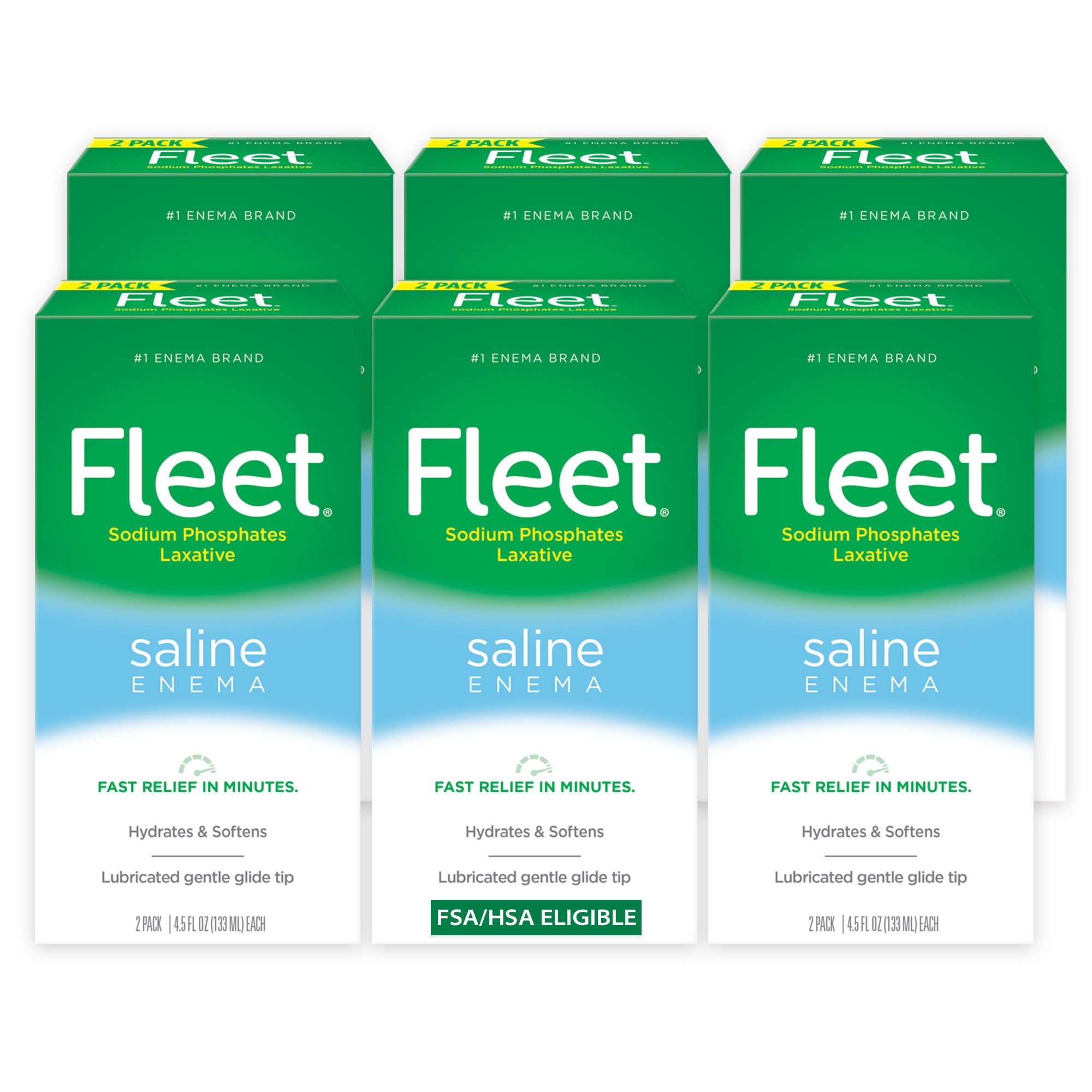 Fleet Laxative Saline Enemas for Constipation Relief for Adults, Fast and Effective, 2 Bottles per Pack, 4.5 Fl Oz Each, Pack of 6