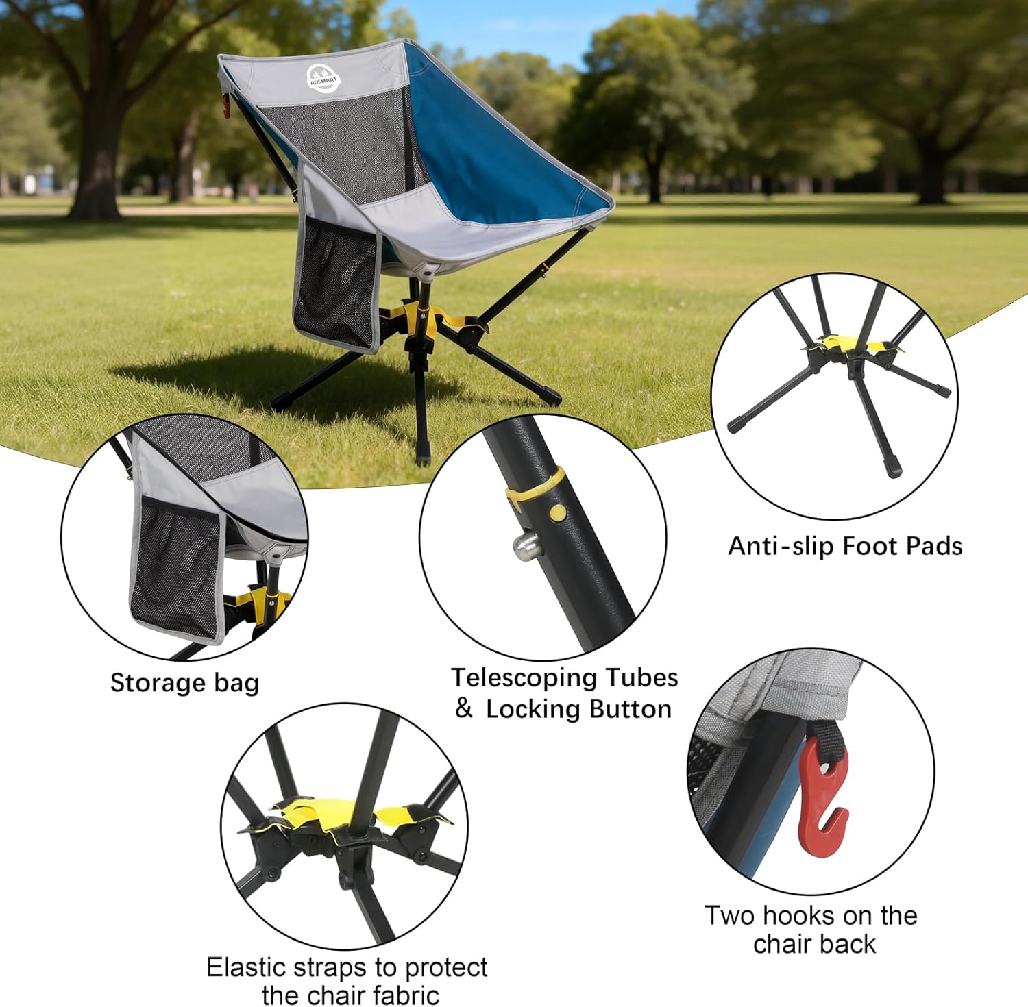 ADSMART Portable Camping Chair Lightweight Folding Chair for Camping - Outdoor Chair Supports 300 Lbs - Camp Chair Outdoor Adventures