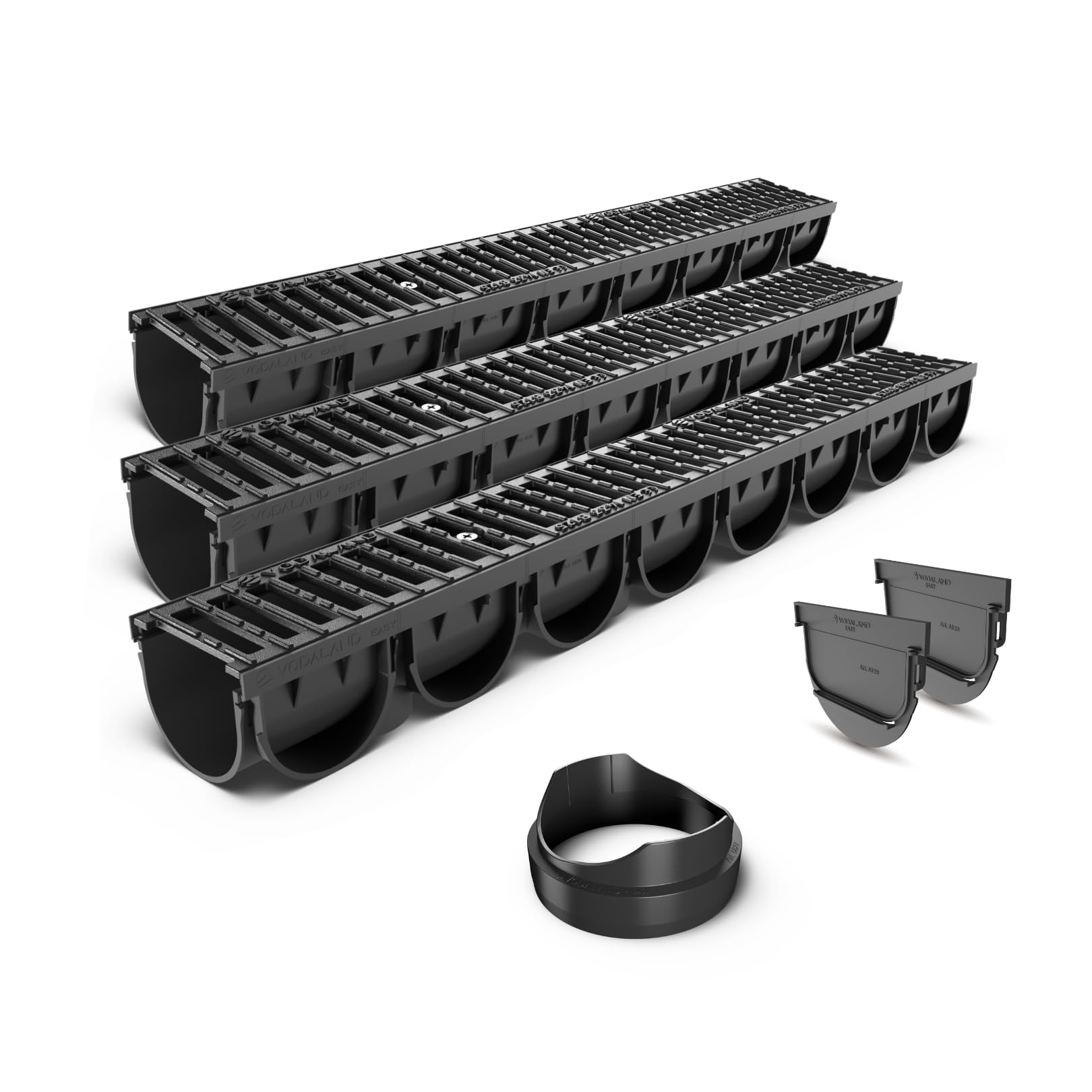 VODALAND EASY 3 – Canaleta de Drenaje Pack 3 Metros con Rejilla de Fundición Dúctil Clase B125 | Sistema de Drenaje para Garajes | Canaleta Resistente para Exteriores | Fácil Instalación