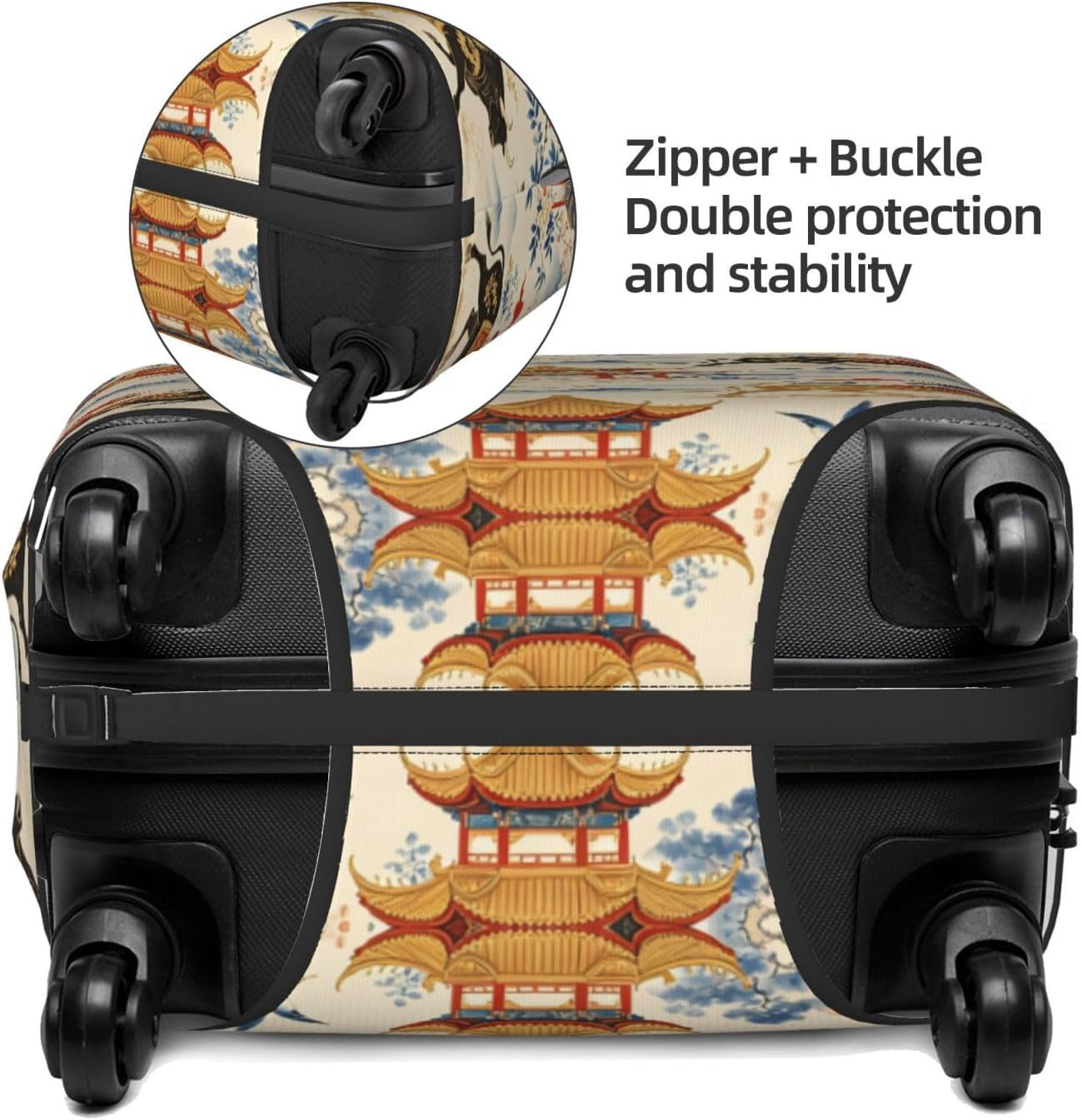 Pagoda Bullprint Premium Suitcase Cover | Durable Polyester Elastic Luggage Cover With Zipper & Buckle, Travel Suitcase Protector For Medium Large Bags