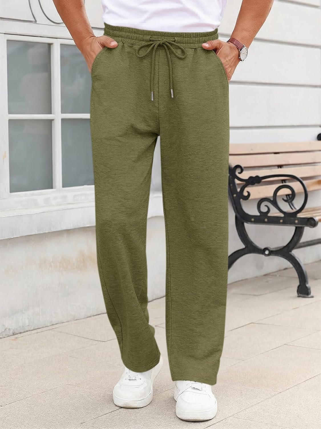 Runcati Mens Casual Sweatpants Open Bottom Joggers Lightweight Baggy Sweat Pants Lounge Pants with Pockets image 2