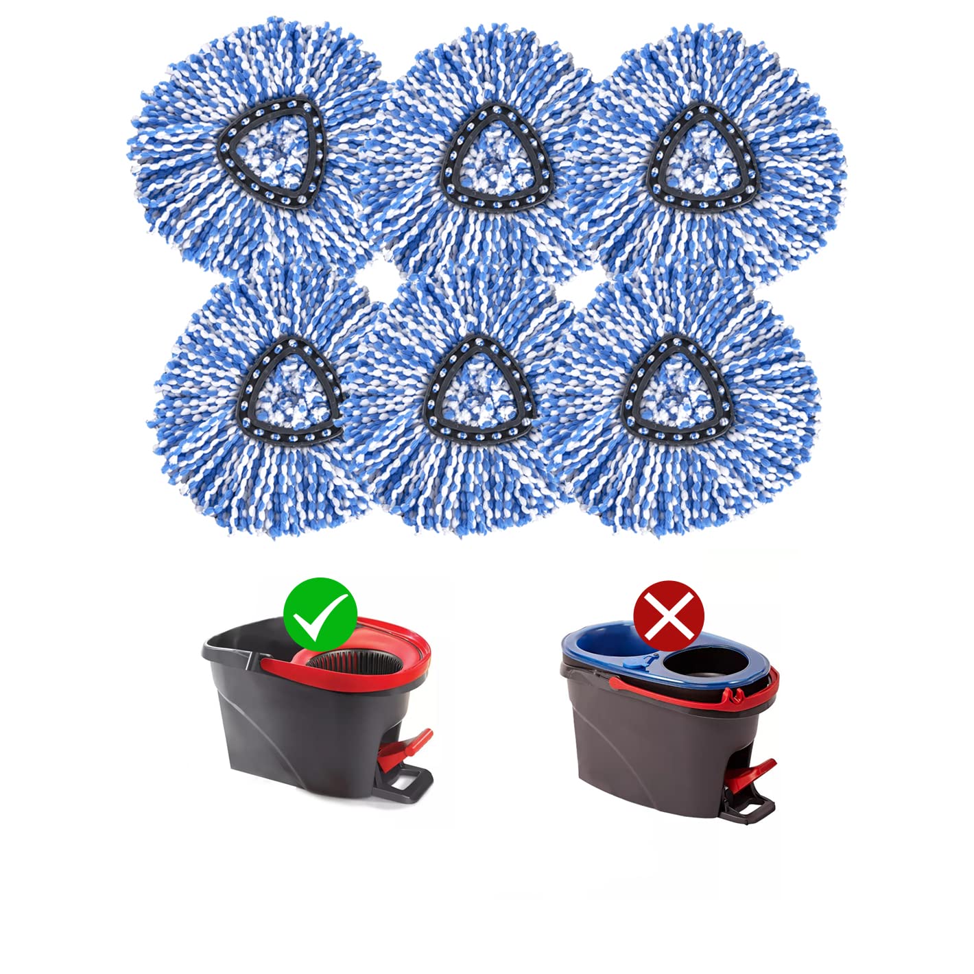 Matthew Cleaning - Juego de 6 cabezales de repuesto de fregona giratoria de microfibra azul compatible con el cabezal de repuesto de fregona O Cedar, excelente absorción, lavable a máquina, 100%