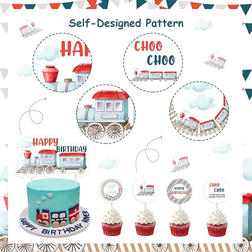 Miniatura 5 de Decoración para pastel de cumpleaños de tren, decoración para cupcakes para niños, fiesta de 2, 3, 4, cumpleaños, tren, choo, transporte, tema de