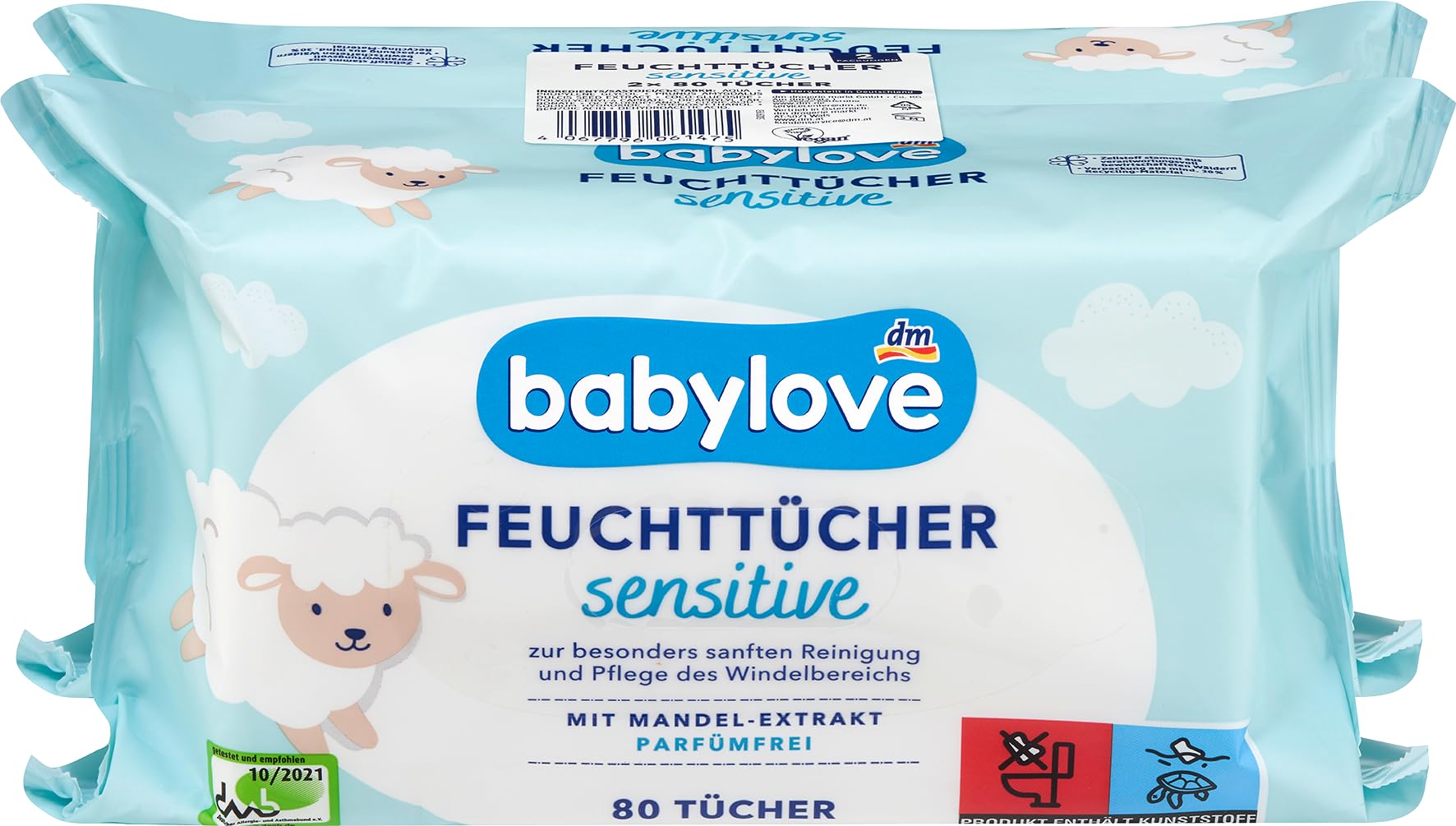 Babylove Feuchttücher und co (1x 80 Tücher, Sensitive Feuchttücher)