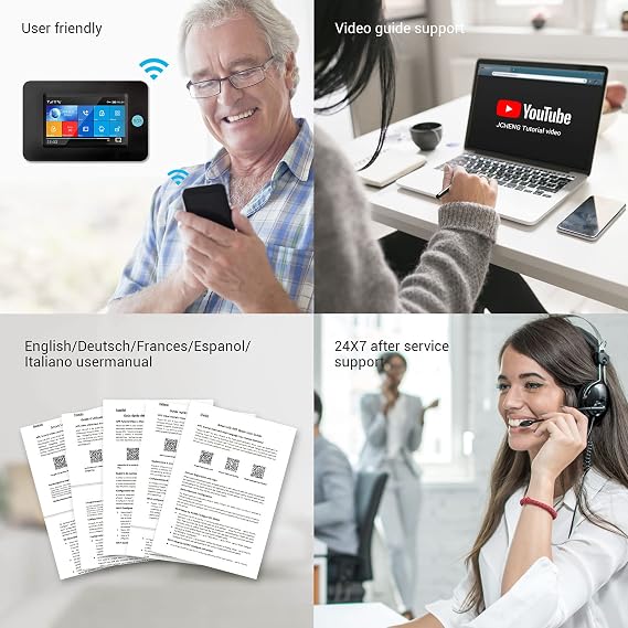 JCHENG Wi-Fi and cellular Switchable Security Alarm System, Home and Business Burglar Security, 99 Wireless Defense Zones, Pet-friendly PIR Detector, Work with Alexa and Remote APP Control