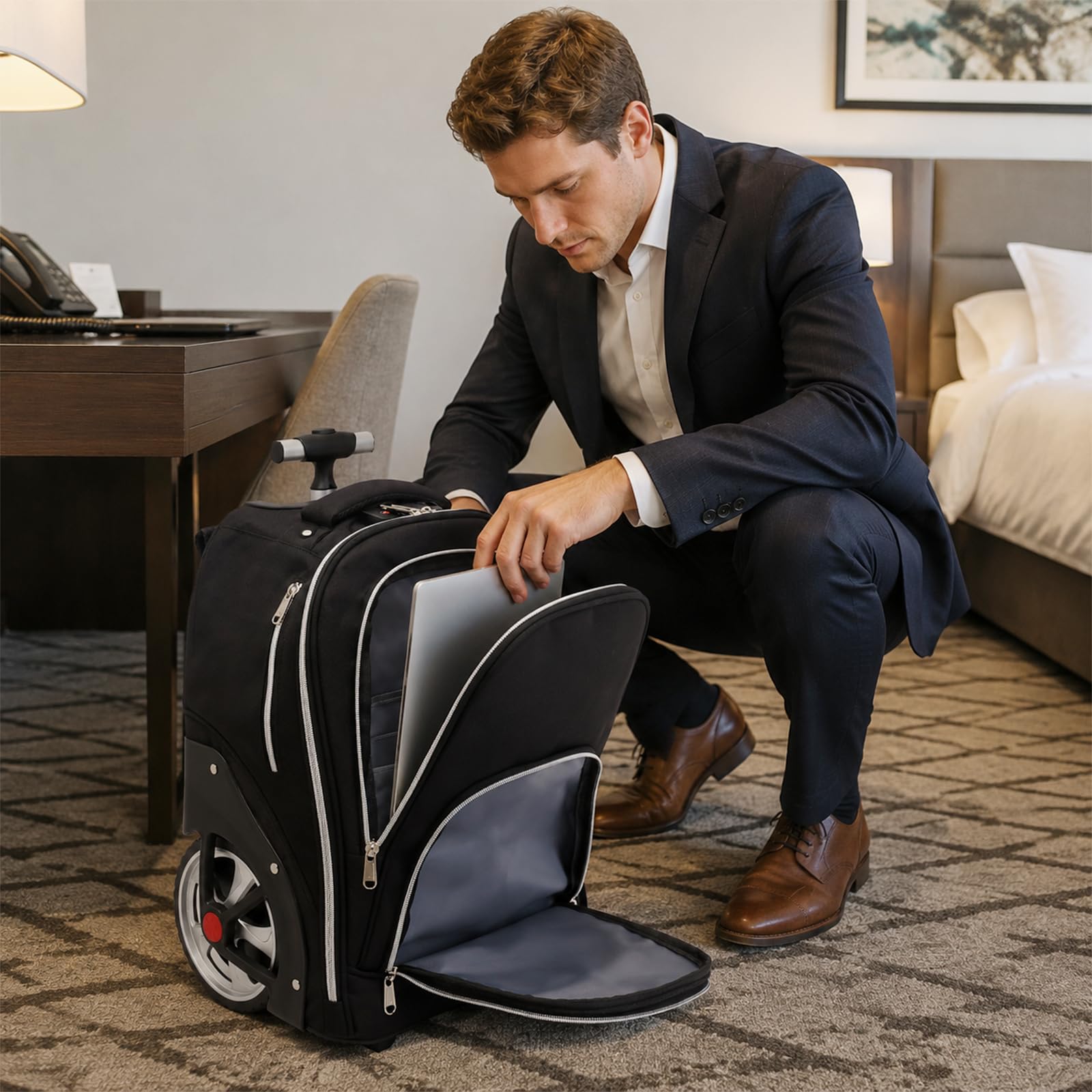 Zaino trolley da 45 l, nero, con ruote da 18 cm, per laptop da 15