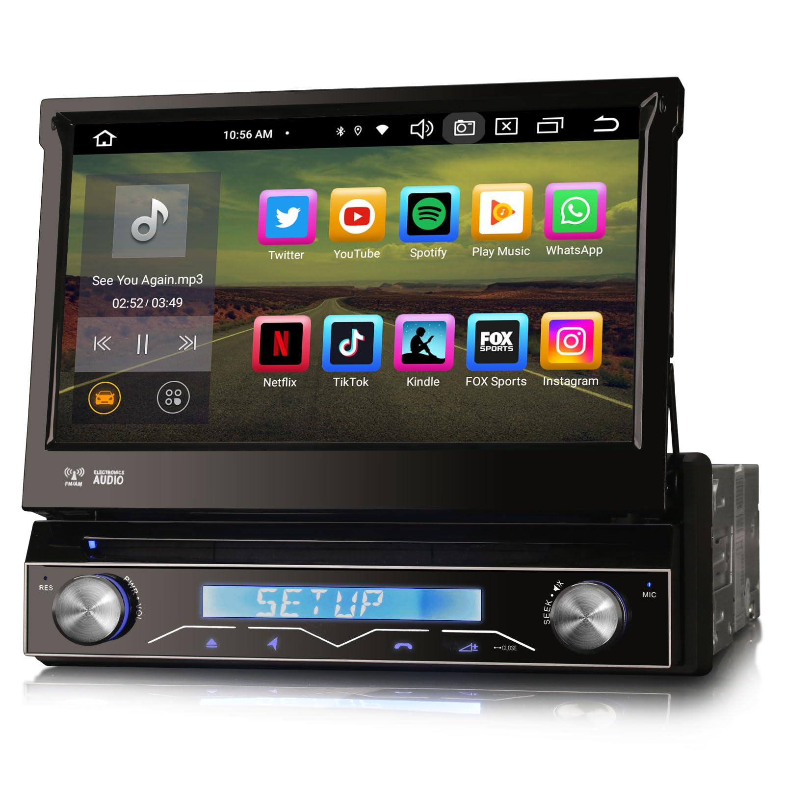 Erisin 7 Zoll 8-Kern Android 14 4GB+64GB Abnehmbar 1Din Universal DVD Autoradio mit GPS Navi HD Touchscreen Integriertes Kabelloses CarPlay Android Auto Bluetooth DSP OBD2 TPMS DVB-T2 DAB+ WiFi USB