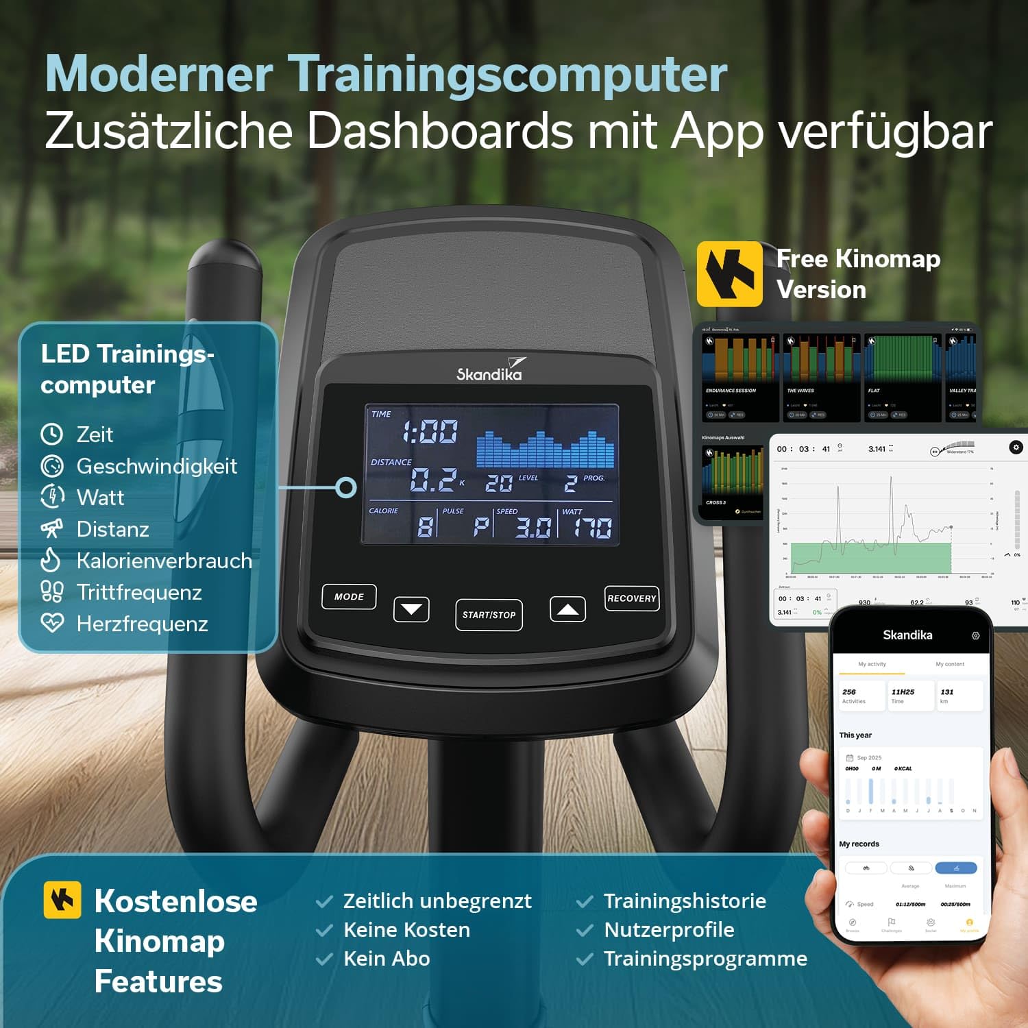 Skandika Crosstrainer für Zuhause Fint P8-R | Heimtrainer leise, 32 Stufen, 22 Programme, bis 120 kg, Kinomap App kompatibel, 8 kg Schwungmasse, Ellipsentrainer | Ellipsen Crosstrainer Fitness Sport