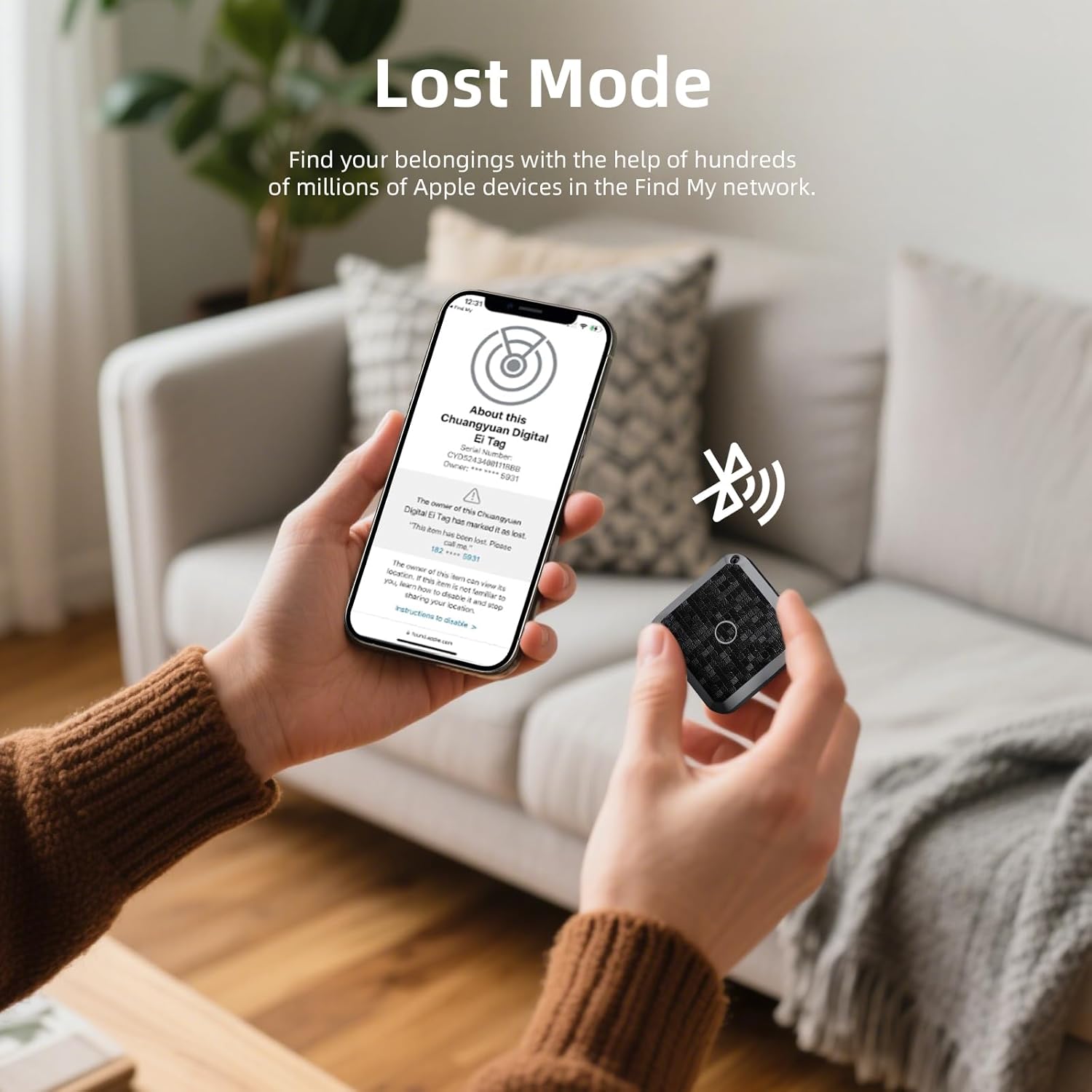 Smart Tracker Tag 2 Pack localizador Buscador Compatible con la aplicación Buscar de Apple (Solo iOS) Tag localizador para localizar Llaves,Mochilas,Carteras y equipajeBatería Reemplazable, Negro 6
