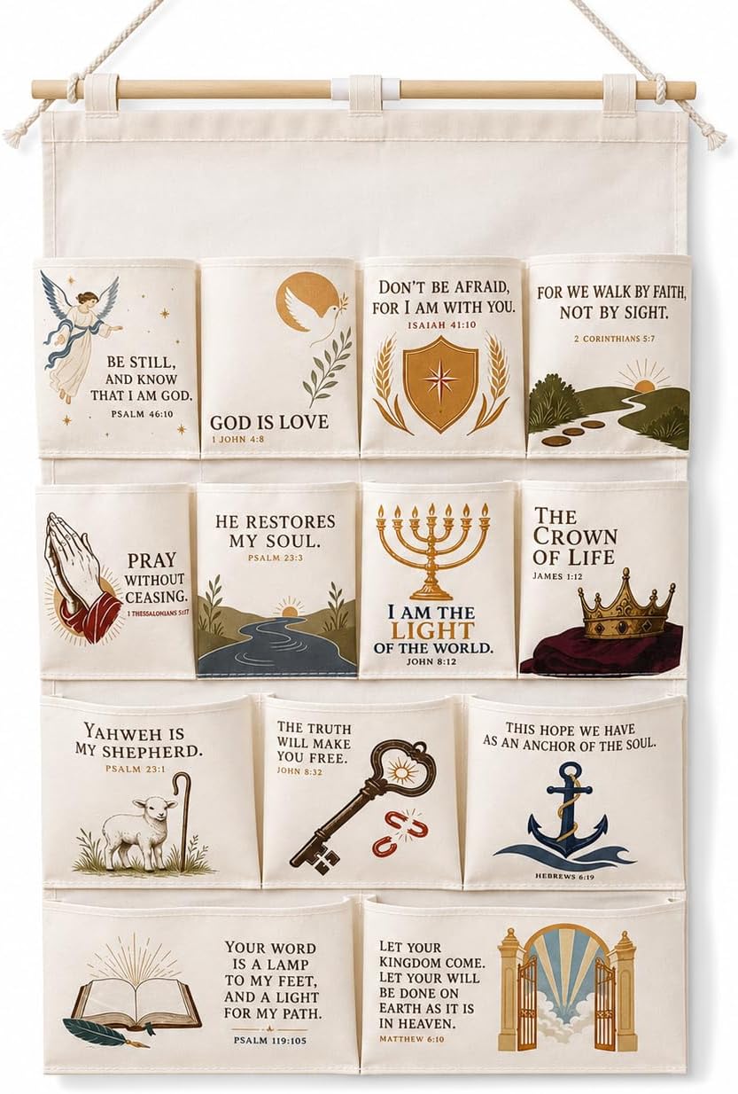 Christian Hanging Organizer,13 Pocket Canvas Storage Bag