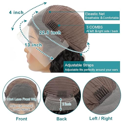 Miniatura 5 de Pelucas de cabello humano con encaje frontal de 13 x 4 HD, pelucas de cabello humano para mujeres negras, densidad del 150%, sin pegamento, pelucas