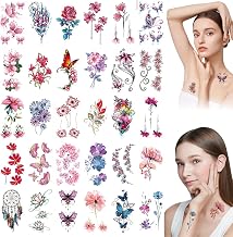 30 Piezas Acuarela Tatuajes Temporales, Color Gran Colección de Flores Tatuaje Temporal, Para Mujeres, NiñAs, Adultos