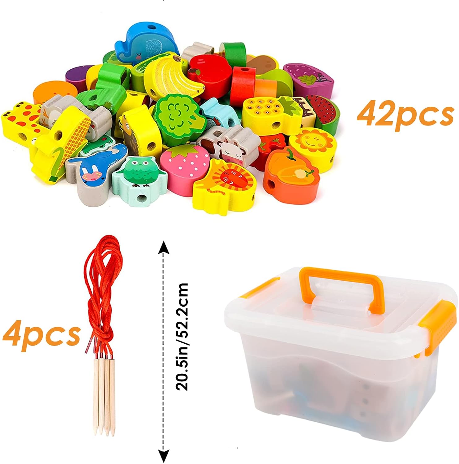 42 Pieces Toddler Threading Toy Wooden Educational String Lacing Beads