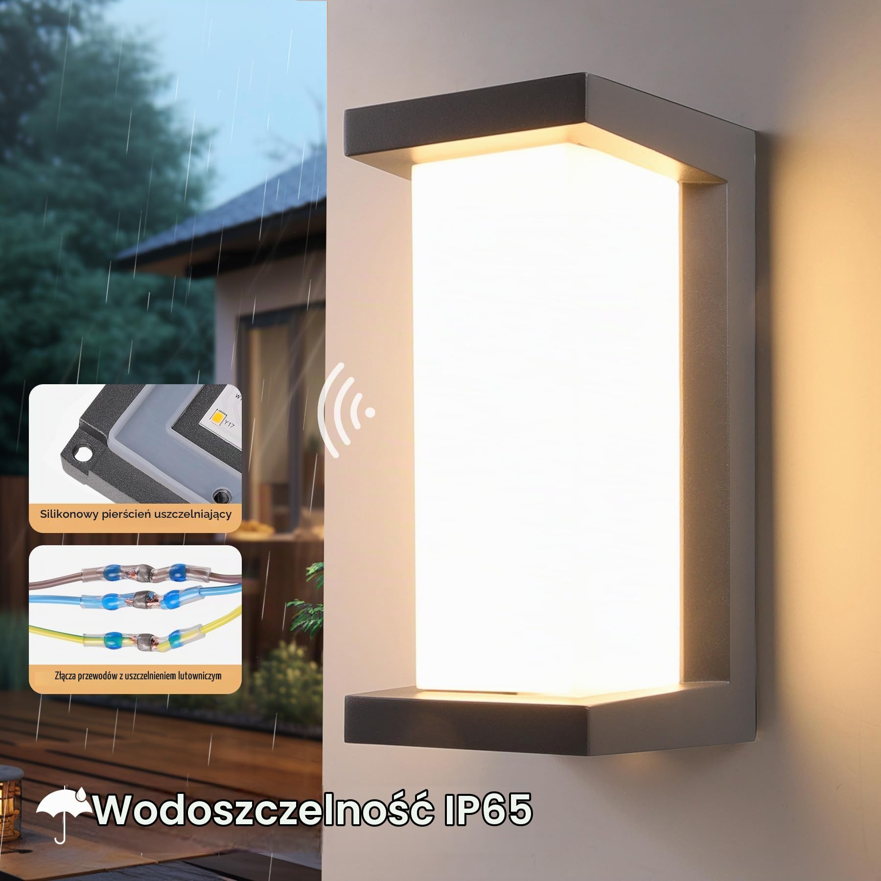2 x lampa zewnętrzna 18 W z czujnikiem ruchu, IP65, lampa ścienna do wnętrz i na zewnątrz, z pilotem zdalnego sterowania, 3000 K-6000 K, możliwość ściemniania, 2000 lumenów, aluminiowa, do